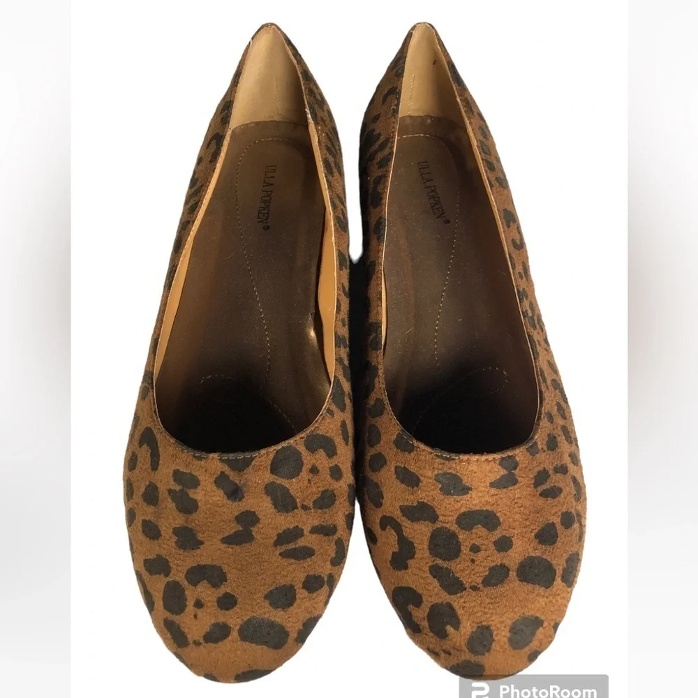 Ulla Popken leopard round toe flats 10 WIDE​